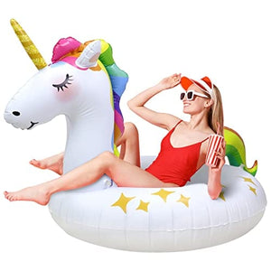 Rtudan Colorful Unicorn Pool Inflatable Floats for Kids, Swim Floats Tube Rings,Swimming Rings for Kids Swimming Pool Beach Summer Water Float Party Outdoor