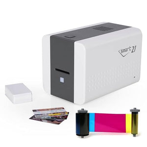 IDP SMART-21S ID Card Simplex Printer Kit with PC Only Software, 100 Print YMCKO Color Ribbon, and 100 PVC Plastic Cards