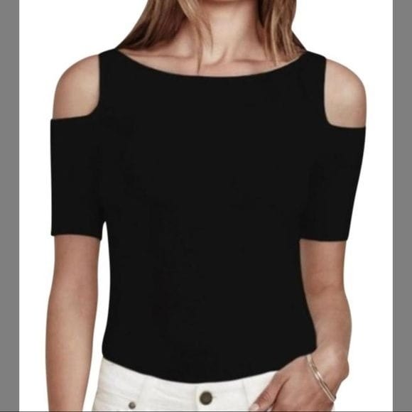 EUC Pre-owned Bailey 44 Cold Shoulder Scoop Neck Black Top Super Soft Blouse Size Small
