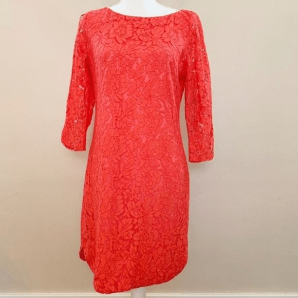 Pre-owned Vince Camuto Coral Lace Dress Size 8