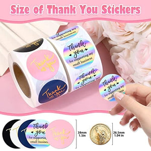 1000Pcs 1.5 inch Thank You Stickers, 2 Rolls Holographic Thank You for Supporting My Small Business Stickers, Thank You Labels, Small Business Supplies for Packing, Envelopes, Gift Wraps, Crafts
