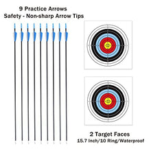 Load image into Gallery viewer, Procener 45&quot; Bow and Arrow Set for Kids, Archery Beginner Gift with 9 Arrows 2 Target Face, 1 Arm Guard and 1 Quiver, 18 Lb Recurve Bow Kit for Teen Outdoor Sports Game Hunting Toy (Black)