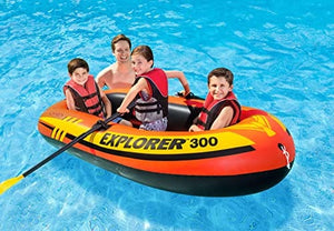 INTEX 58332EP Explorer 300 Inflatable Boat Set: Includes Deluxe Aluminum Oars and Mini Hand Pump – 3-Person – Dual Air Chambers – Grab Rope – 410lb Weight Capacity