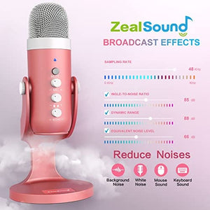 ZealSound Gaming USB Microphone,Pink Microphone with Quick Mute for Phone Computer PC PS5,Studio Mic with Gain Control,Echo&Monitor Volume Adjust for Streaming Vocal Recording ASMR Podcast Video K66