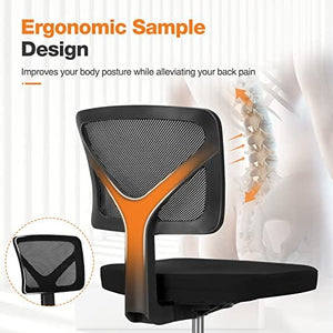 Sweetcrispy Desk Chair, Armless Office Chair, Computer Chair, Small Home Office Chairs Low-Back Mesh Chair Task Chair Swivel Rolling Chair No Arms for Small Space with Lumbar Support