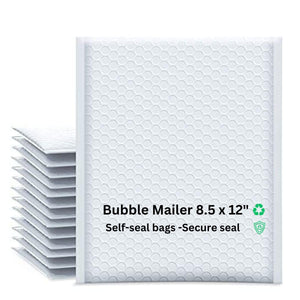 100 Pcs Self-Seal White Bubble Mailers, 8 1⁄2 x 12" Waterproof Mailing Envelopes, Bubble Padded Envelopes and Shipping Bags