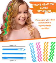 Load image into Gallery viewer, 30 Pieces Heatless Hair Curlers Wave Curls Styling Kit with 2 Pieces Styling Hooks, No Heat Hair Curlers Heatless Wave Curlers for Women Girls Long Medium Short Hair (6 Colors, 25cm/9.84)