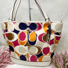 Load image into Gallery viewer, Pre-Owned Authentic Coach Multicolor Part Op Art Satin and Leather Carrie Tote