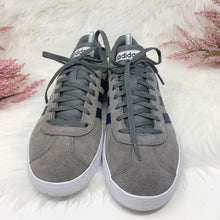 Load image into Gallery viewer, Pre- Owned EUC Adidas Suede Skater Shoes Gray Blue Stripe Sneakers Size 8